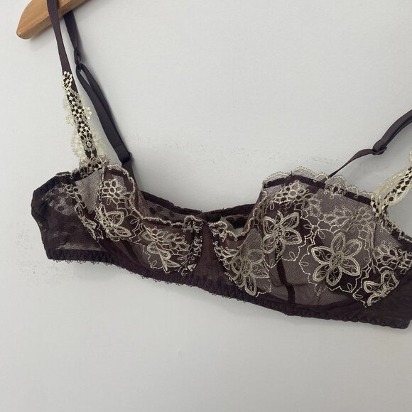 Audabe Paris Purple & Cream Floral Lace Bra Size 36B - Picture 5 of 7